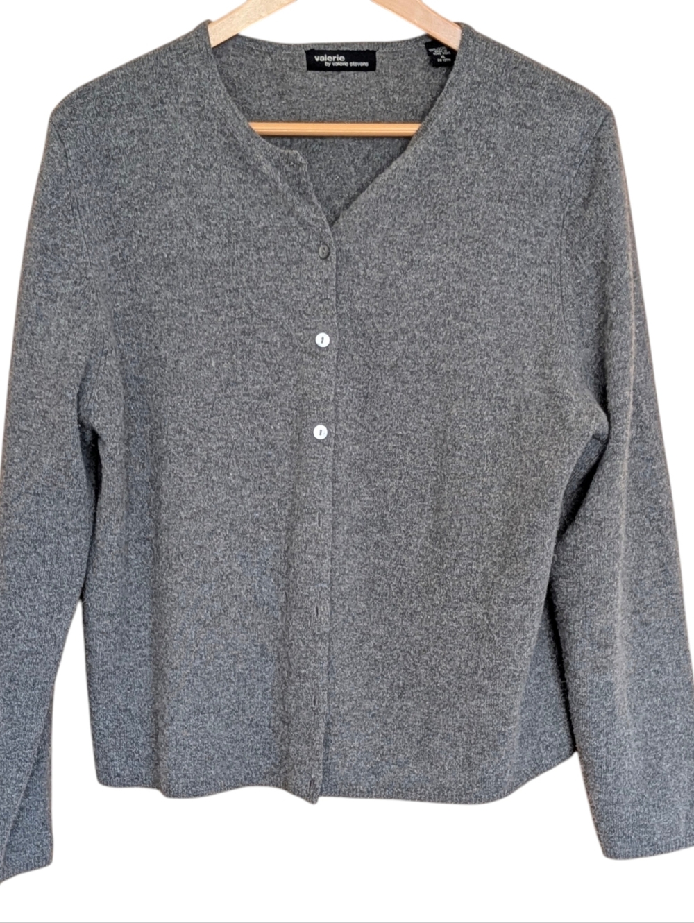 Valerie by Valerie Stevens Gray Cashmere Button Front Cardigan XL Quiet Luxury